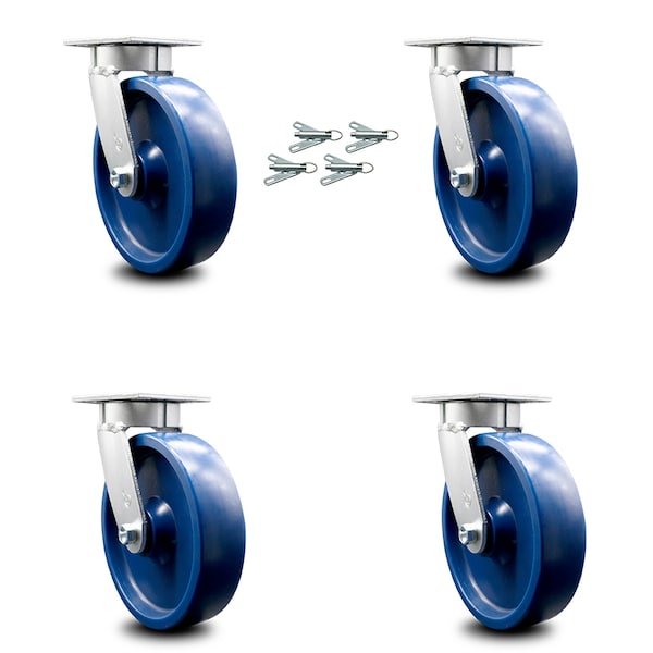 8 Inch Kingpinless Solid Poly Wheel Swivel Caster Set with Swivel Lock SCC